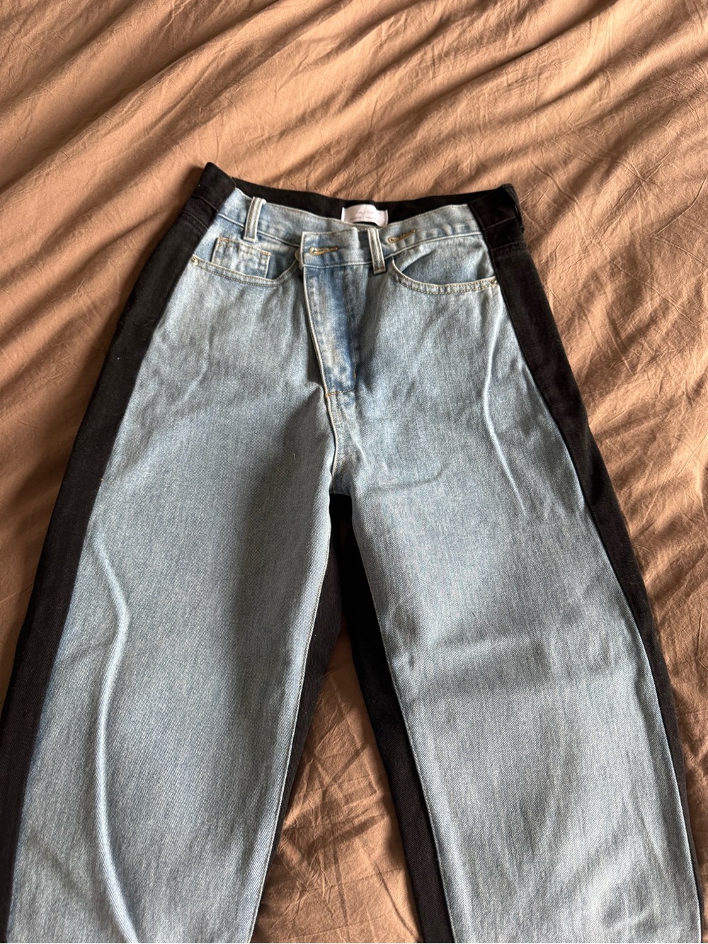 OAK + FORT Two-Tone Light Blue and Black Straight Jeans